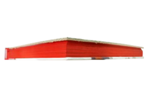 Ярко червена порезка върху бяла книга с твърди корици